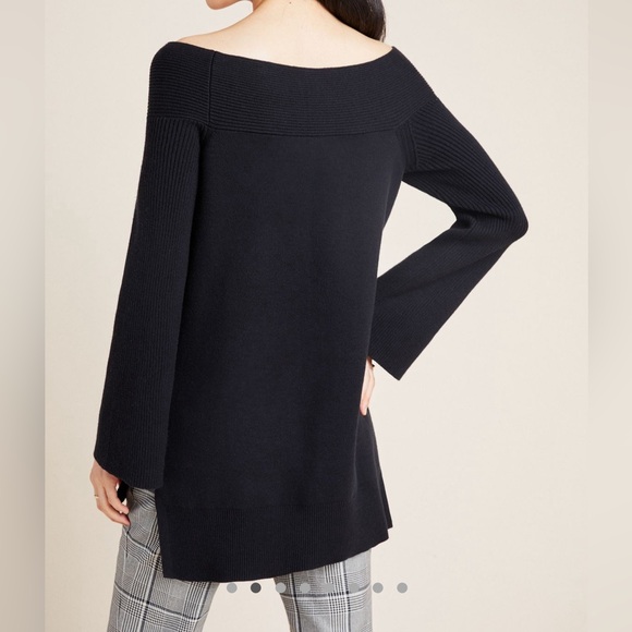 Anthropologie Elise Ribbed Tunic - boatneck black knit sweater - L - NWT - Picture 2 of 10